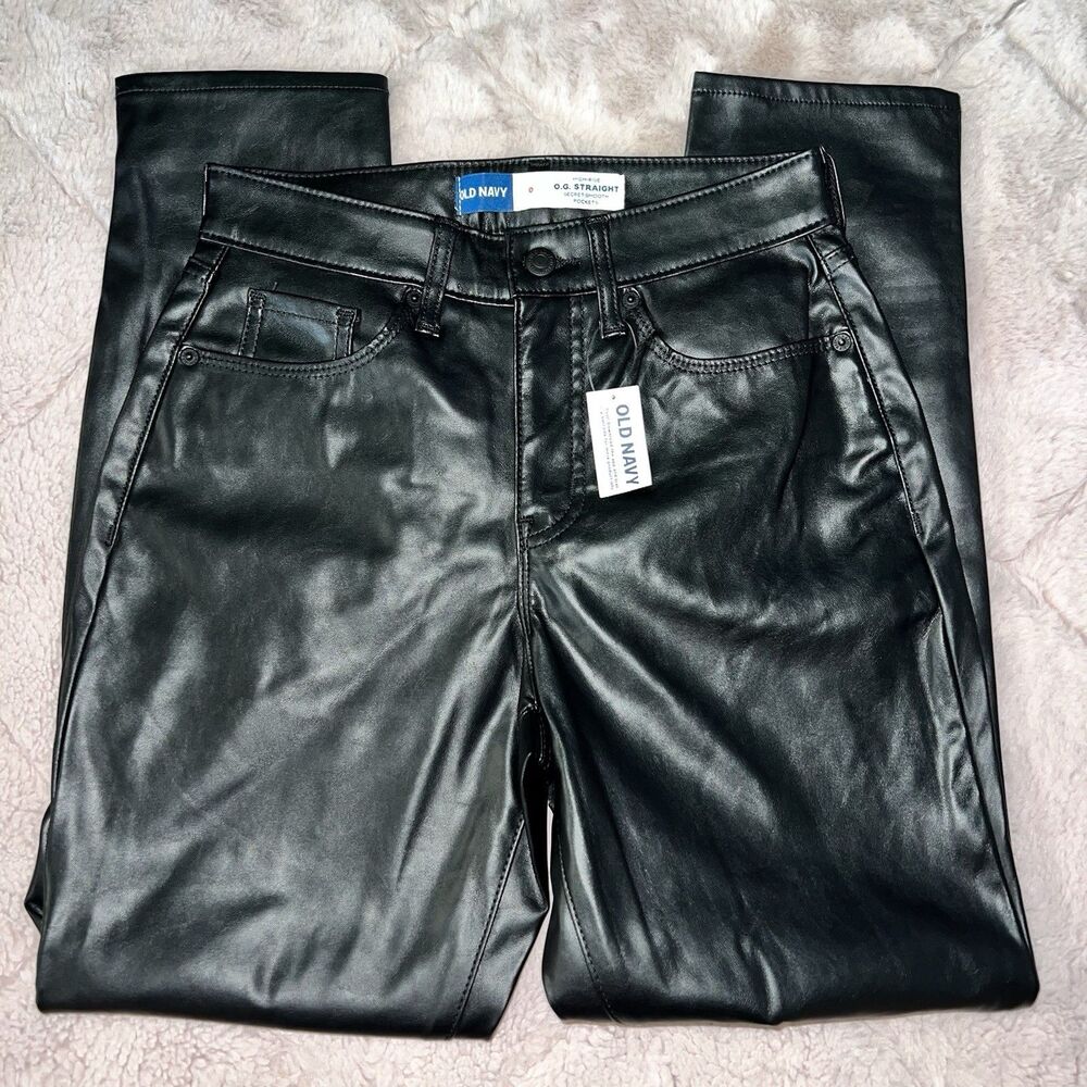 NEW old navy OG straight secret-smooth pockets faux leather pants women’s sz 0
